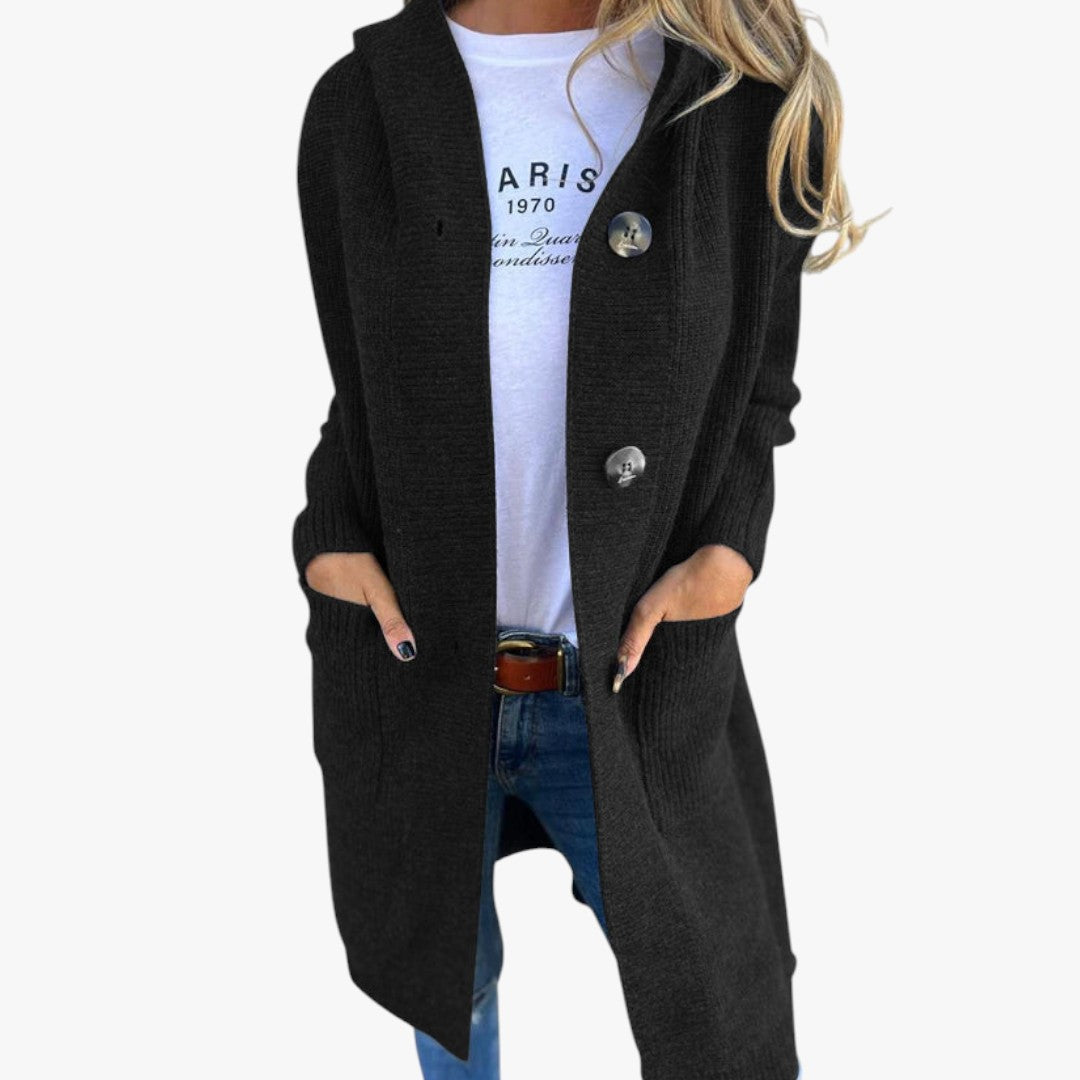 Damen Strickjacke mit Knöpfen und Taschen | Lang