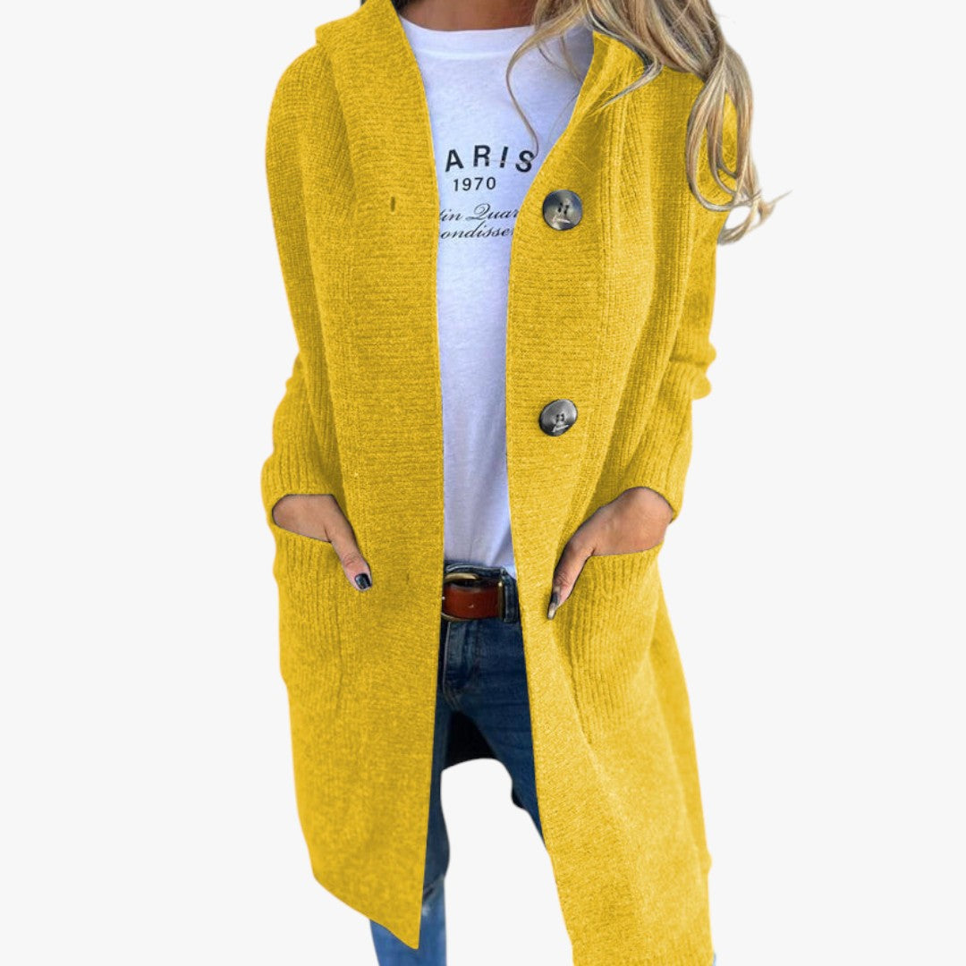 Damen Strickjacke mit Knöpfen und Taschen | Lang