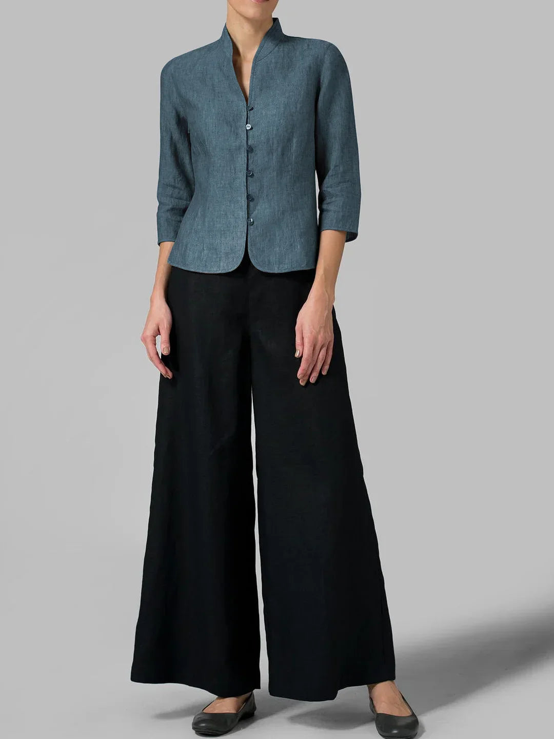 Elegante Bluse Damen Stehkragen Chambray - Stilvoll & Vielseitig-3