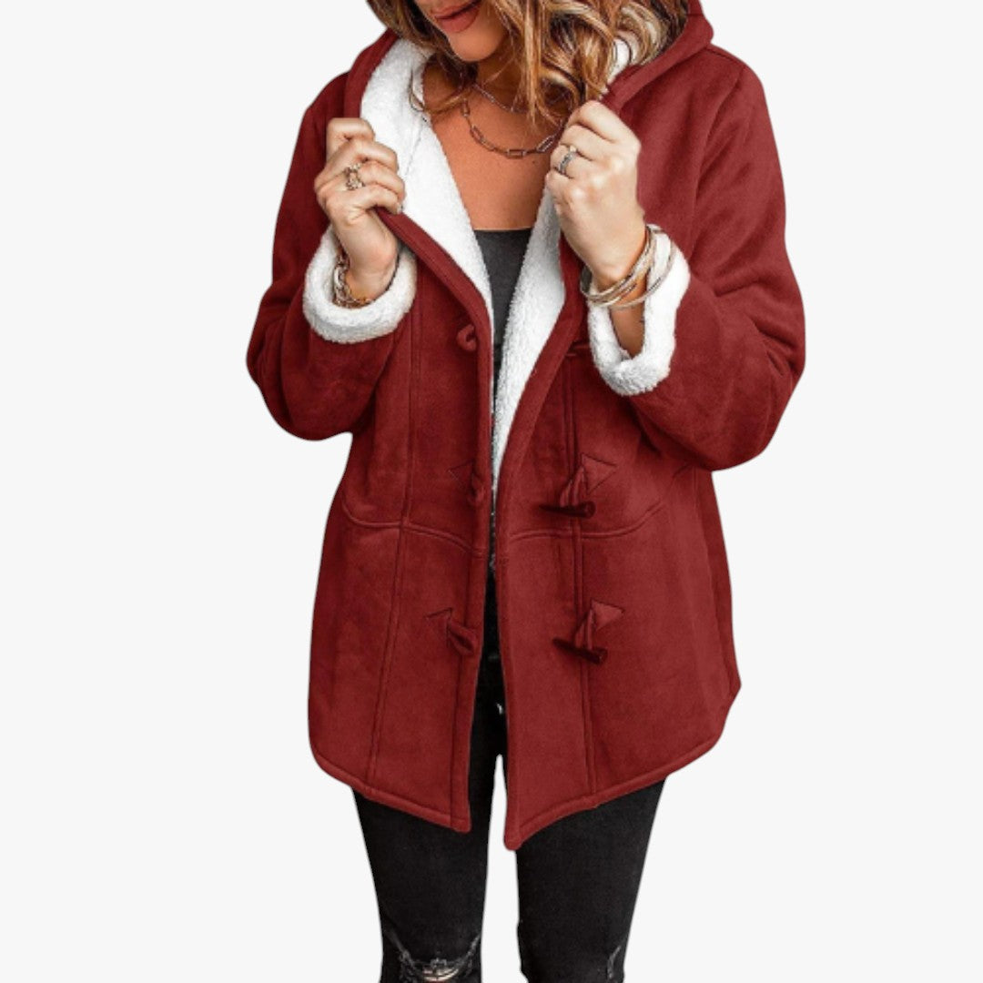 Damen Teddy Winterjacke mit Kapuze | Lang
