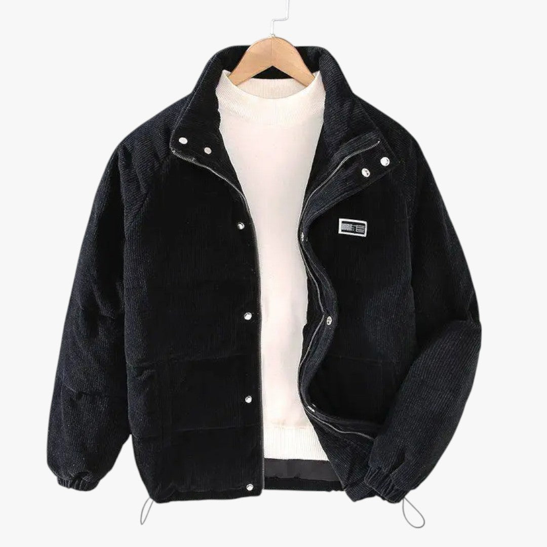 Herren Winterjacke aus Cord mit Reißverschluss und Druckknöpfen