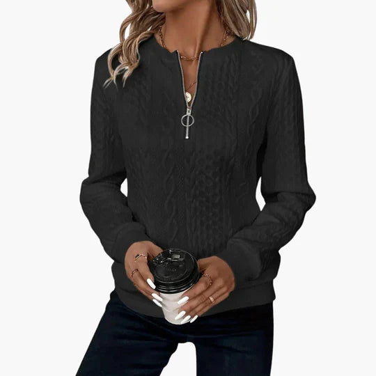 Damen Zopfmusterpullover mit Reißverschluss