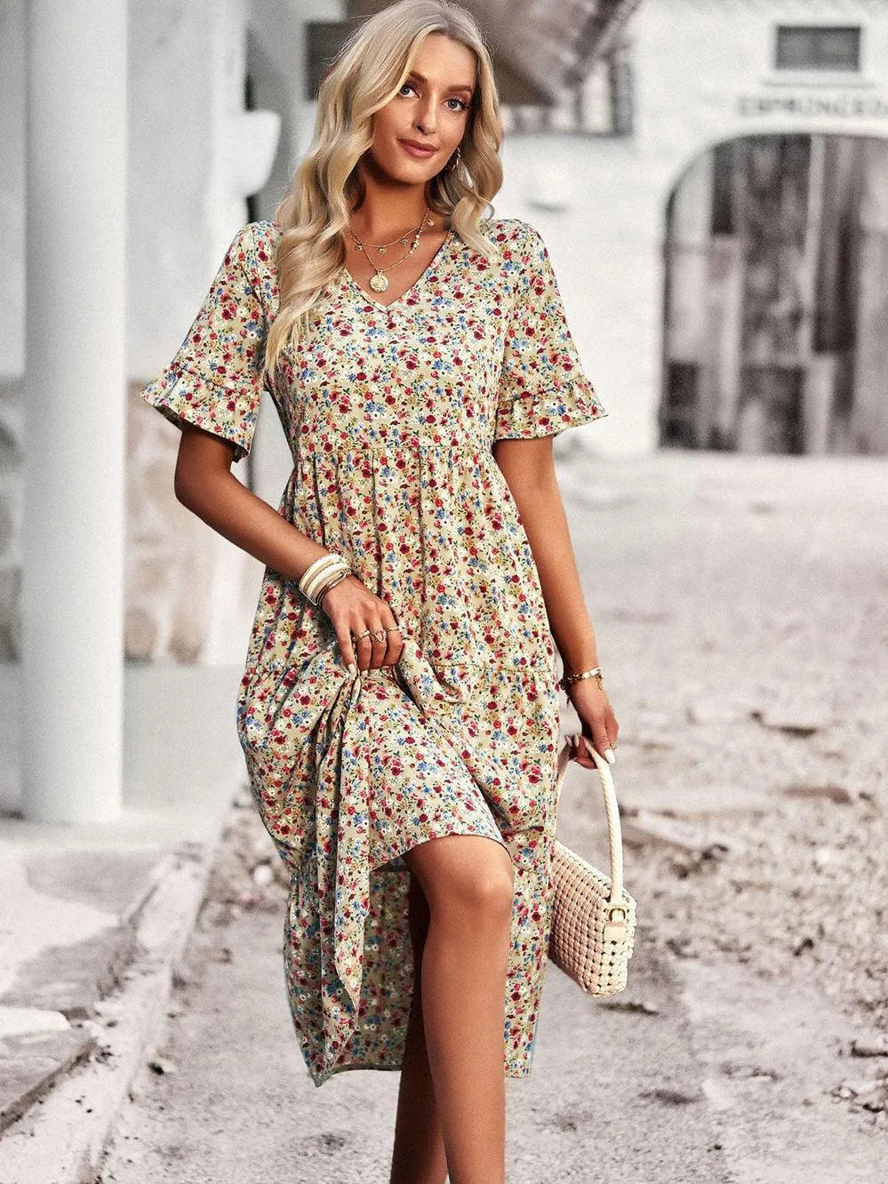 Damen luftiges Sommer Kleid Midi | Ideal im Sommer und Urlaub