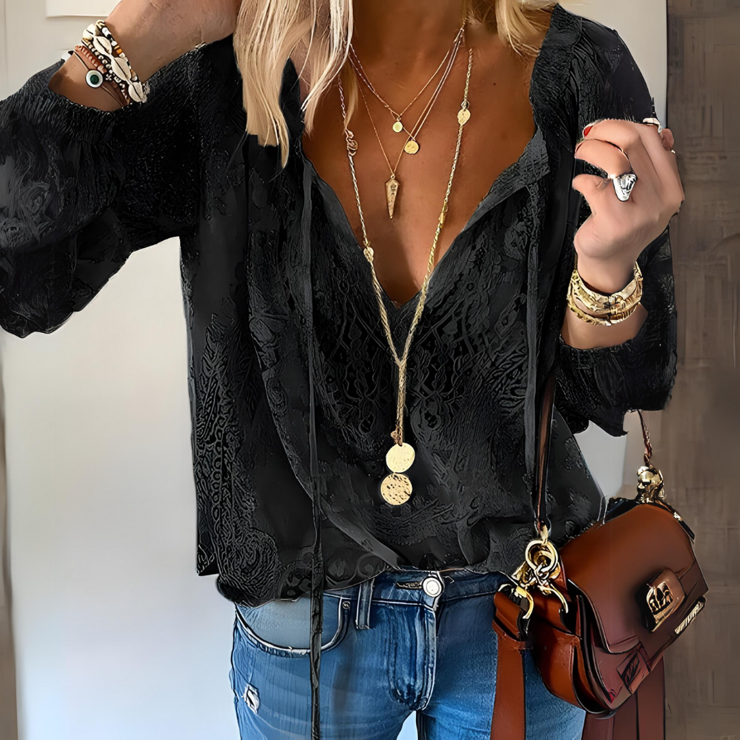 Bluse im Boho Stil V-Ausschnitt - Vintage