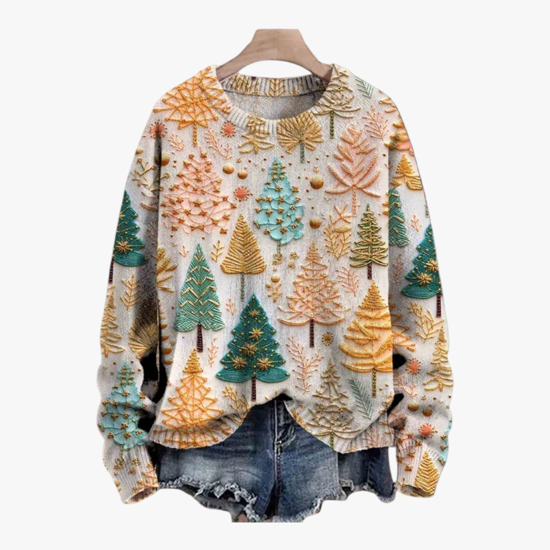 Festlicher Winter-Weihnachtspullover für Damen mit Weihnachtsbaummuster