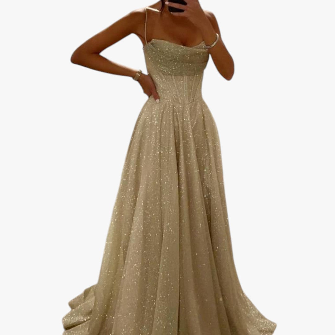 Damen Hochzeitsabendkleid mit Glitzer | Maxi
