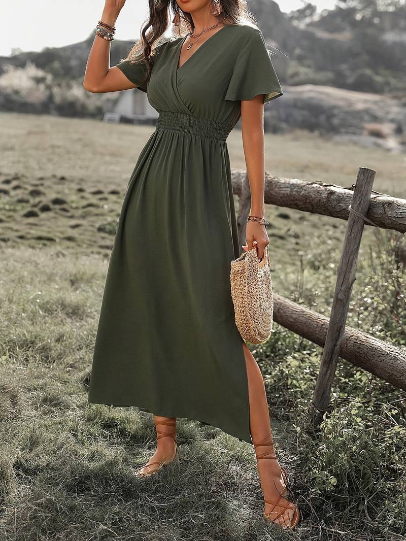 Elegantes V-Ausschnitt Maxi Boho Kleid
