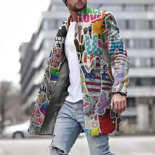 Herren-Wintermantel mit grafischem Muster | Lang