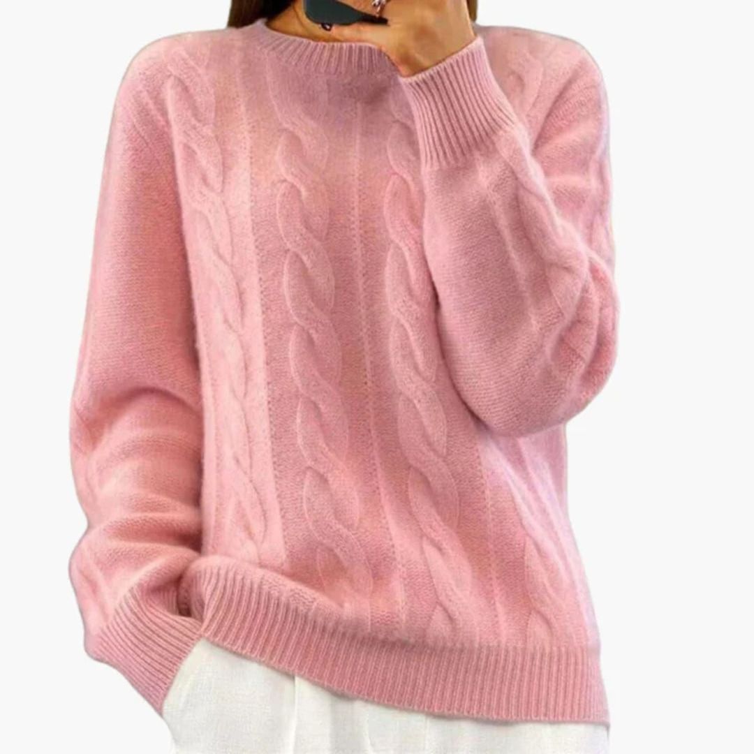 Damen Zopfmusterpullover mit Rundkragen