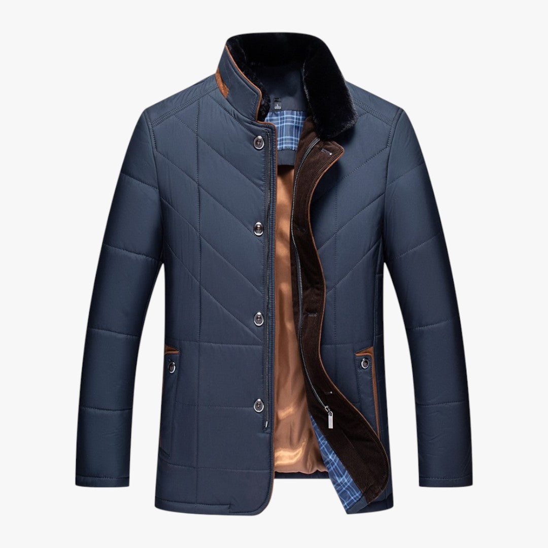 Gefütterte Herren Winterjacke mit Reißverschluss und Knöpfen | Kurz