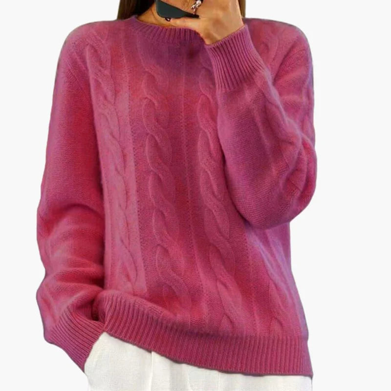 Damen Zopfmusterpullover mit Rundkragen