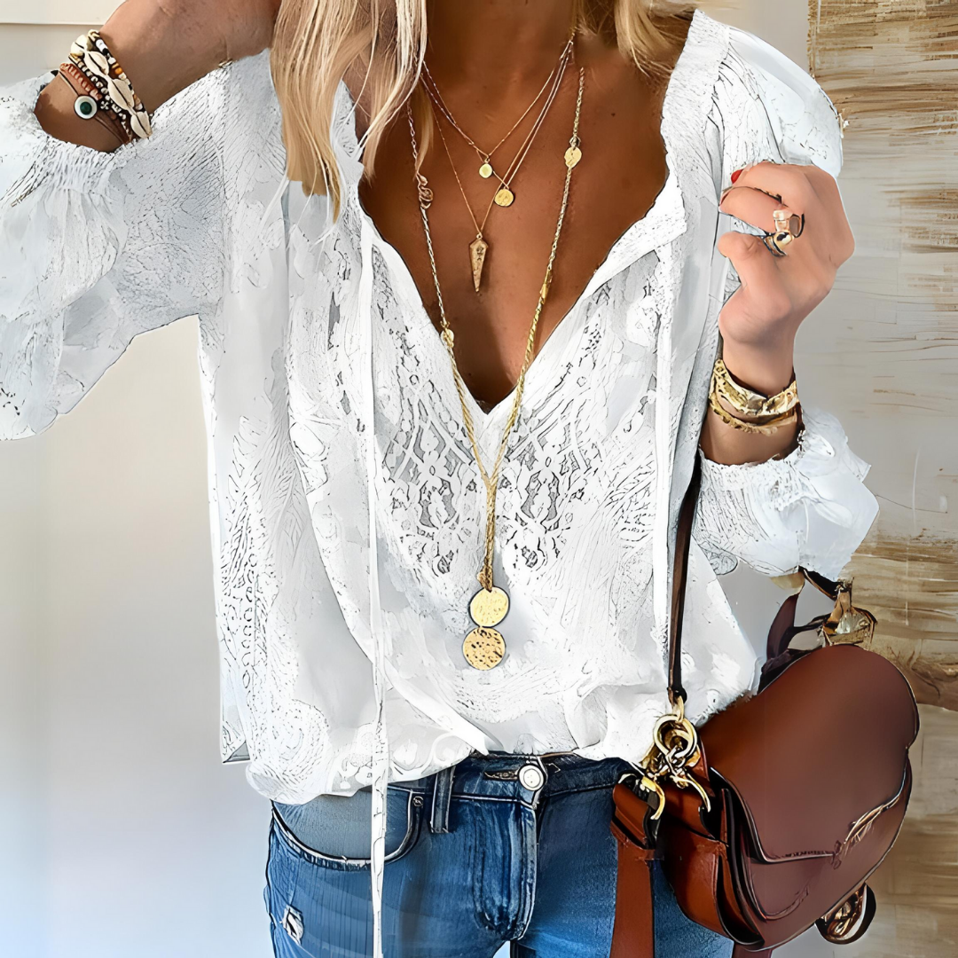 Bluse im Boho Stil V-Ausschnitt - Vintage