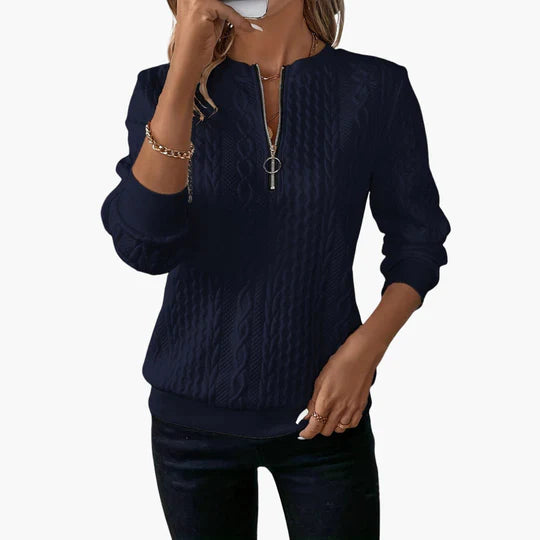 Damen Zopfmusterpullover mit Reißverschluss