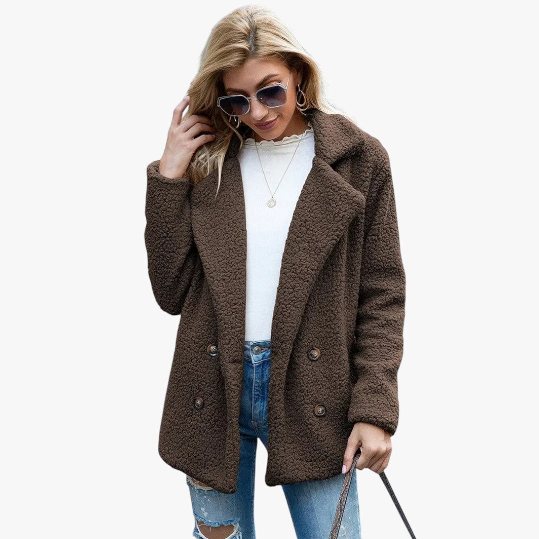 Damen Winter-Teddyjacke mit Knöpfen | Kurz