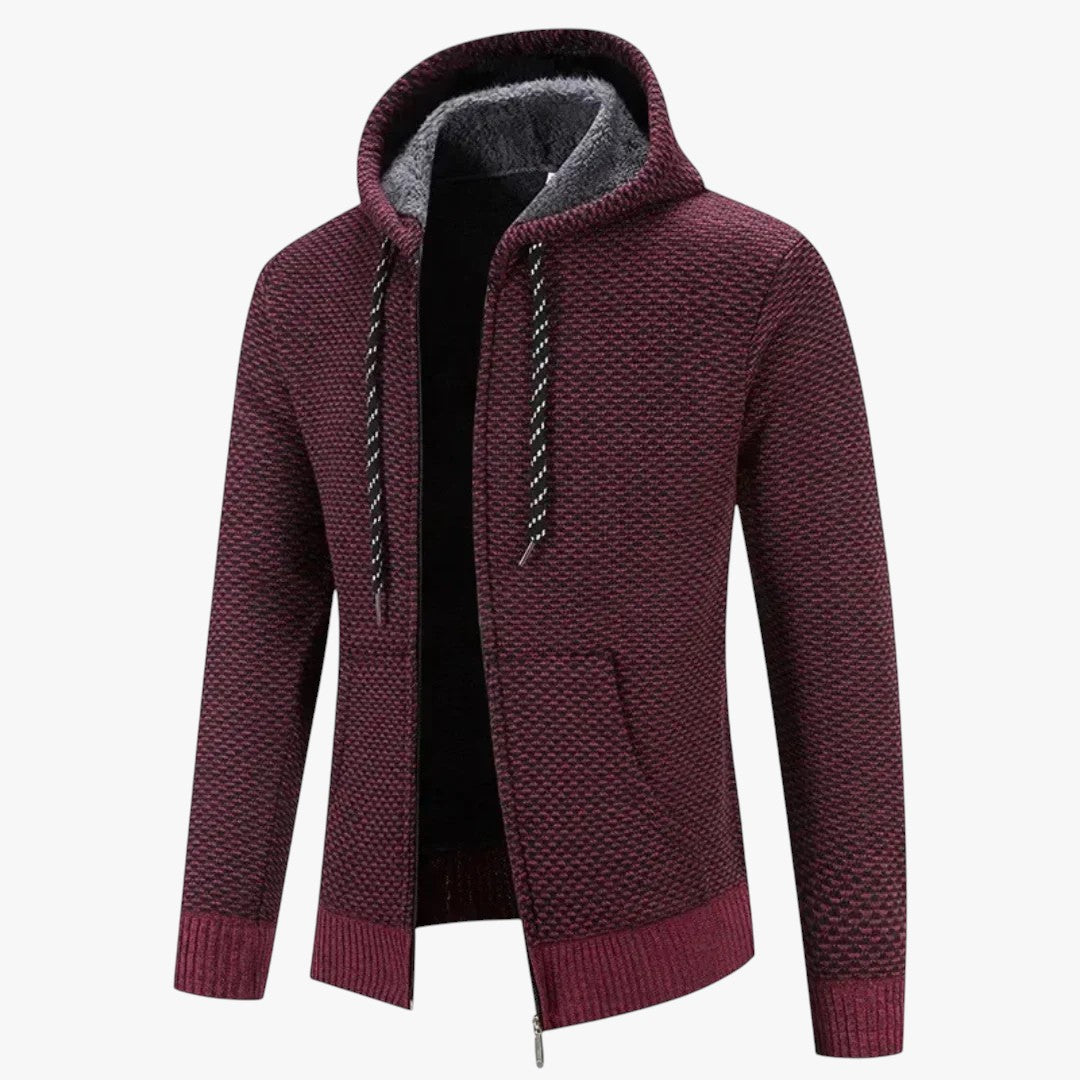 Herren Winterpullover mit Reißverschluss und Kapuze | Strickjacke