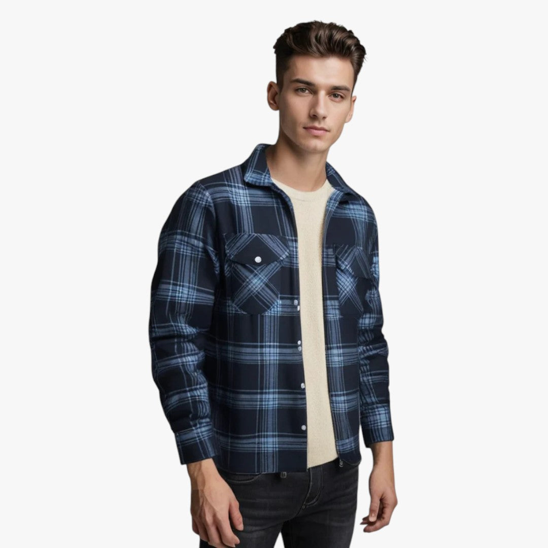 Gefütterte Herrenjacke mit Rautenmuster und Druckknöpfen