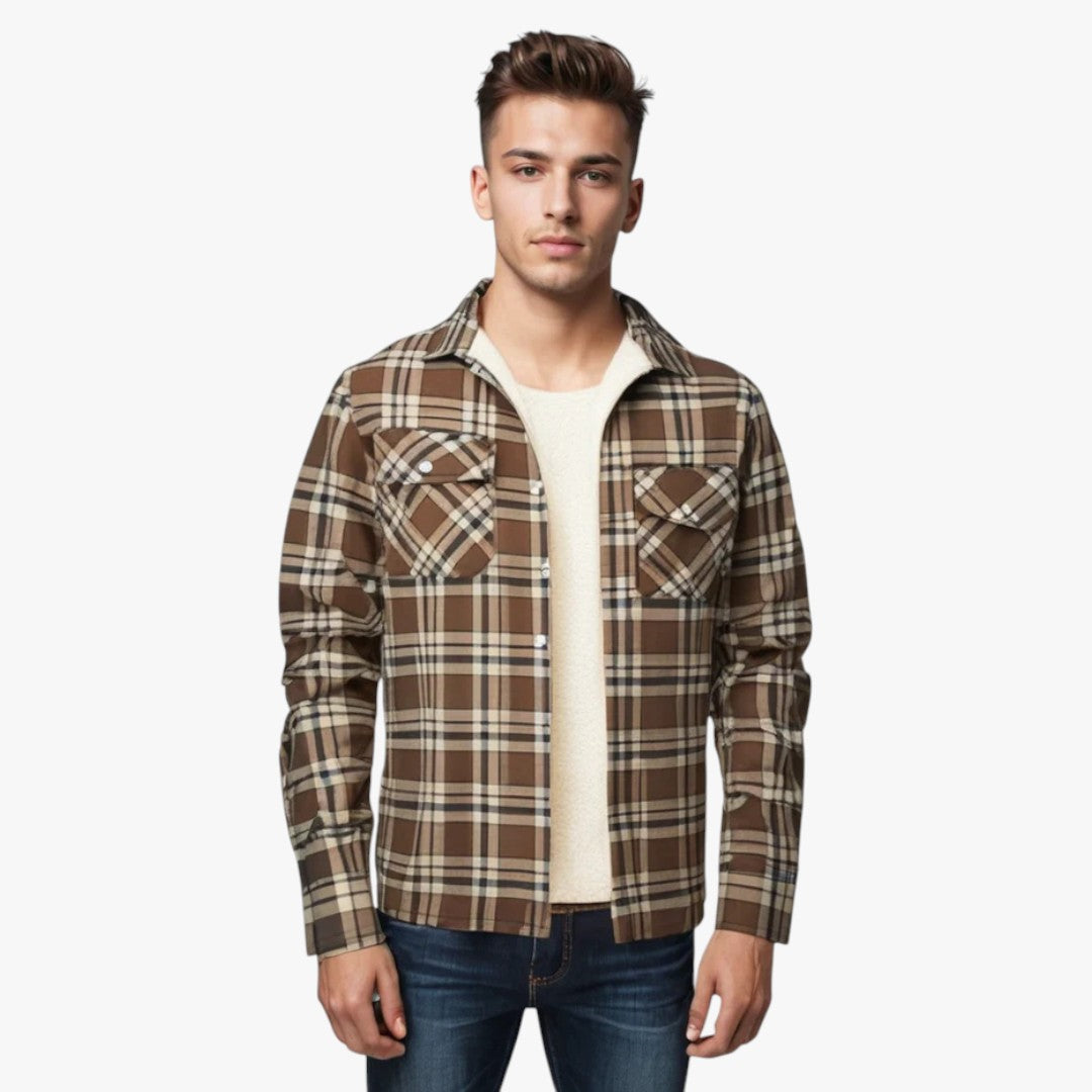 Gefütterte Herrenjacke mit Rautenmuster und Druckknöpfen