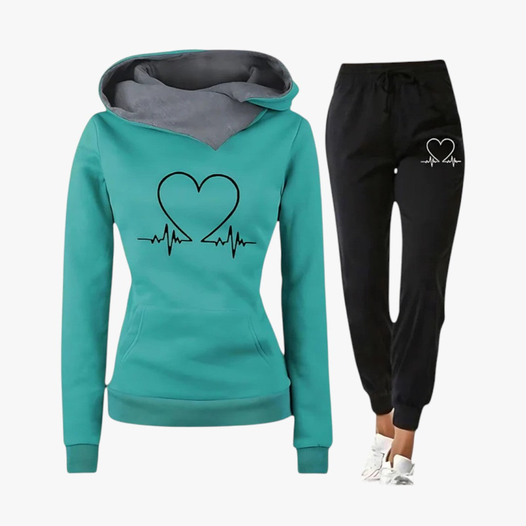 Damen Winterset mit Herzprint | Hoodie & Hose