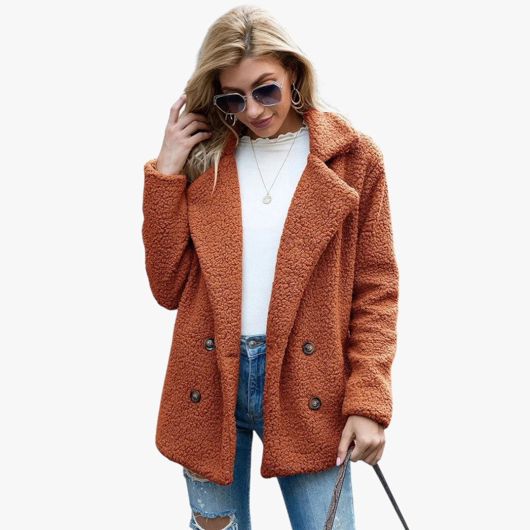 Damen Winter-Teddyjacke mit Knöpfen | Kurz