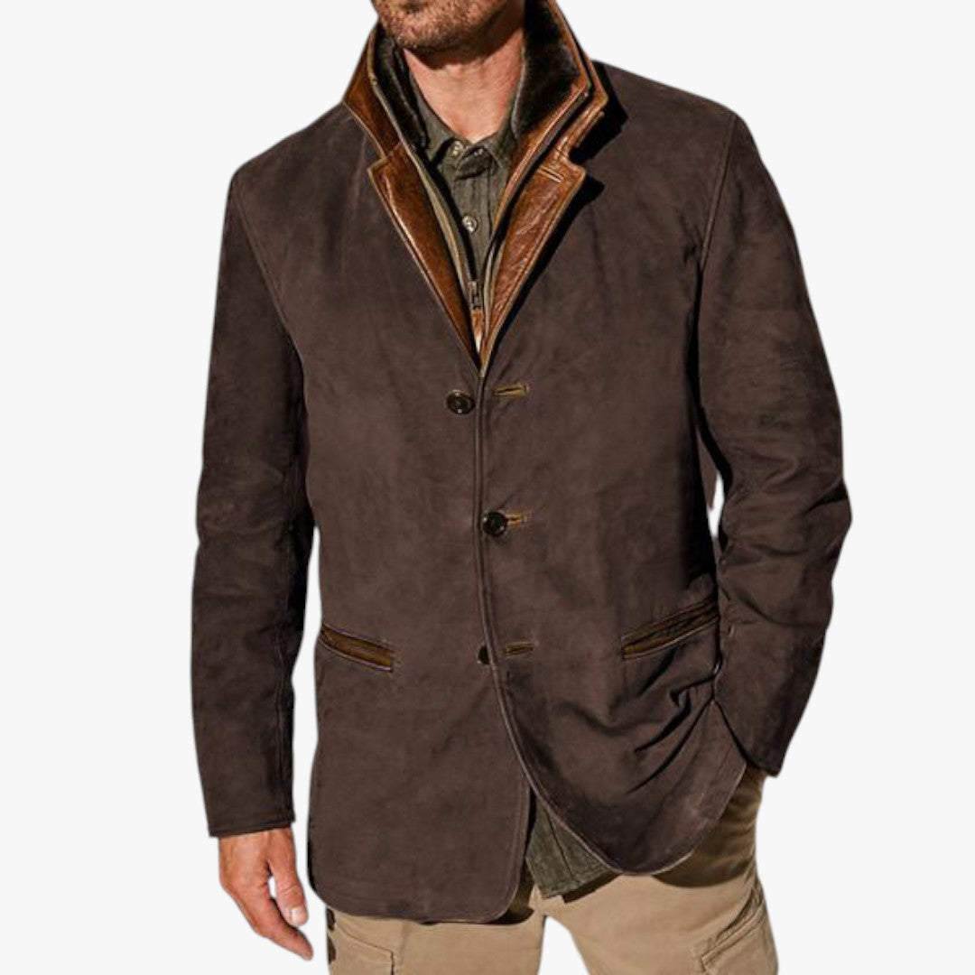 Herren Blazer Winterjacke mit Knöpfen und Reißverschluss | Kurz