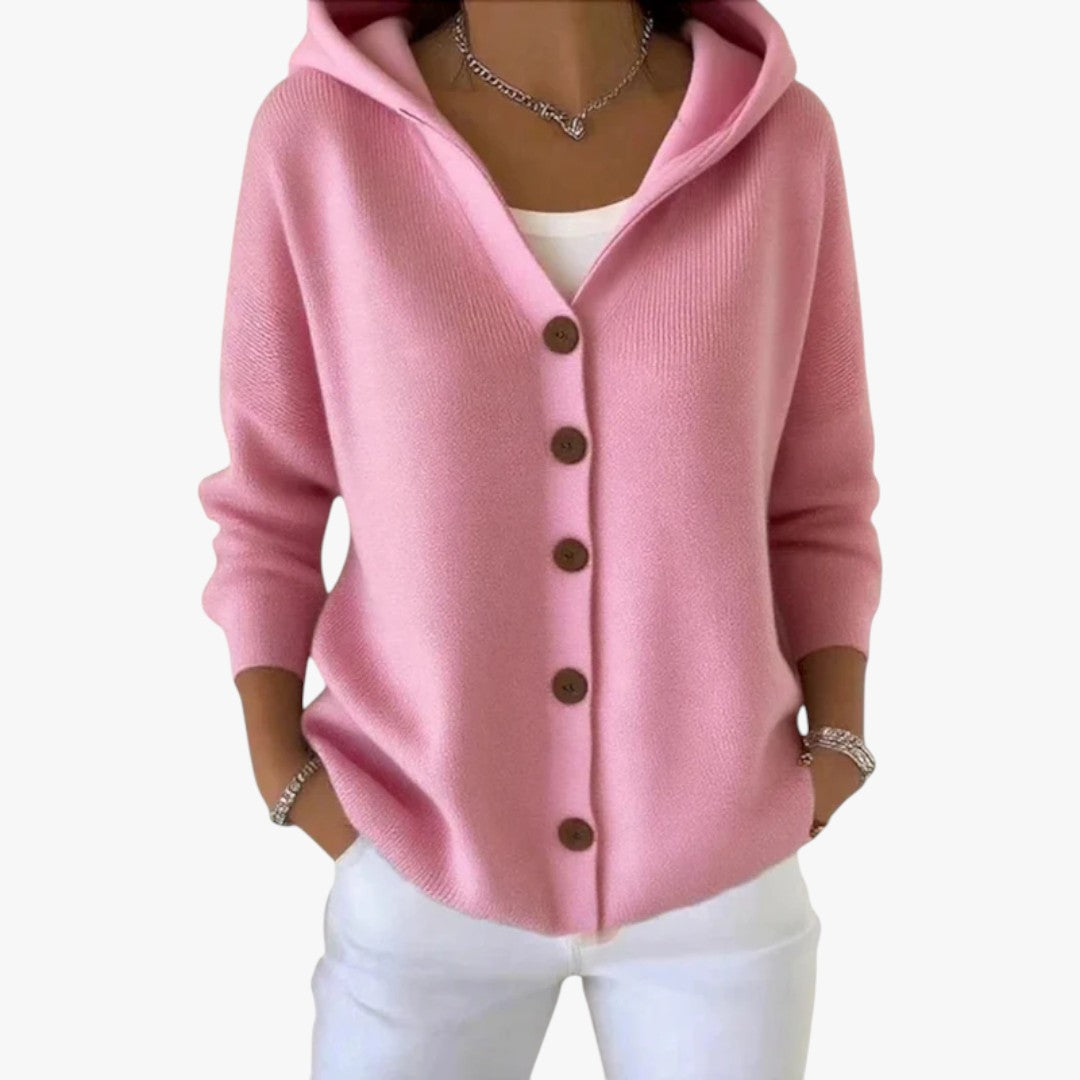 Damen Strickjacke mit Knöpfen und Kapuze