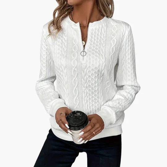 Damen Zopfmusterpullover mit Reißverschluss
