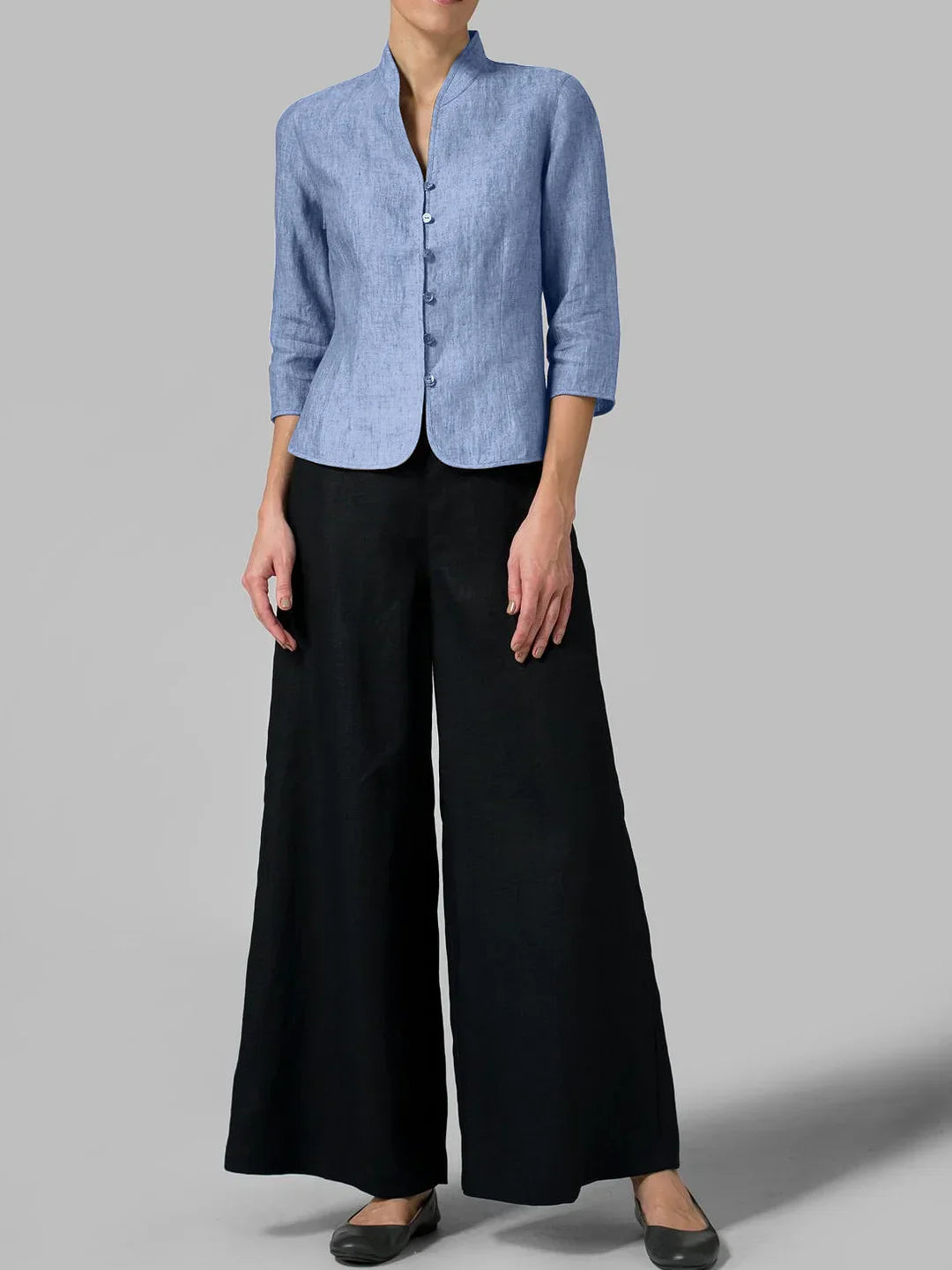 Elegante Bluse Damen Stehkragen Chambray - Stilvoll & Vielseitig-2