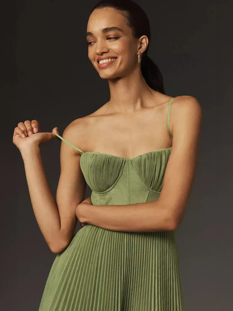 Damen Langes Plissee Kleid für Festliche Anlässe und Hochzeitsgast | Maxi