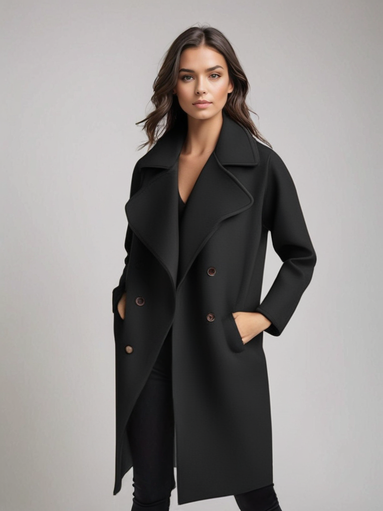 Damen Winter Trenchcoat mit Knöpfen und Gürtel