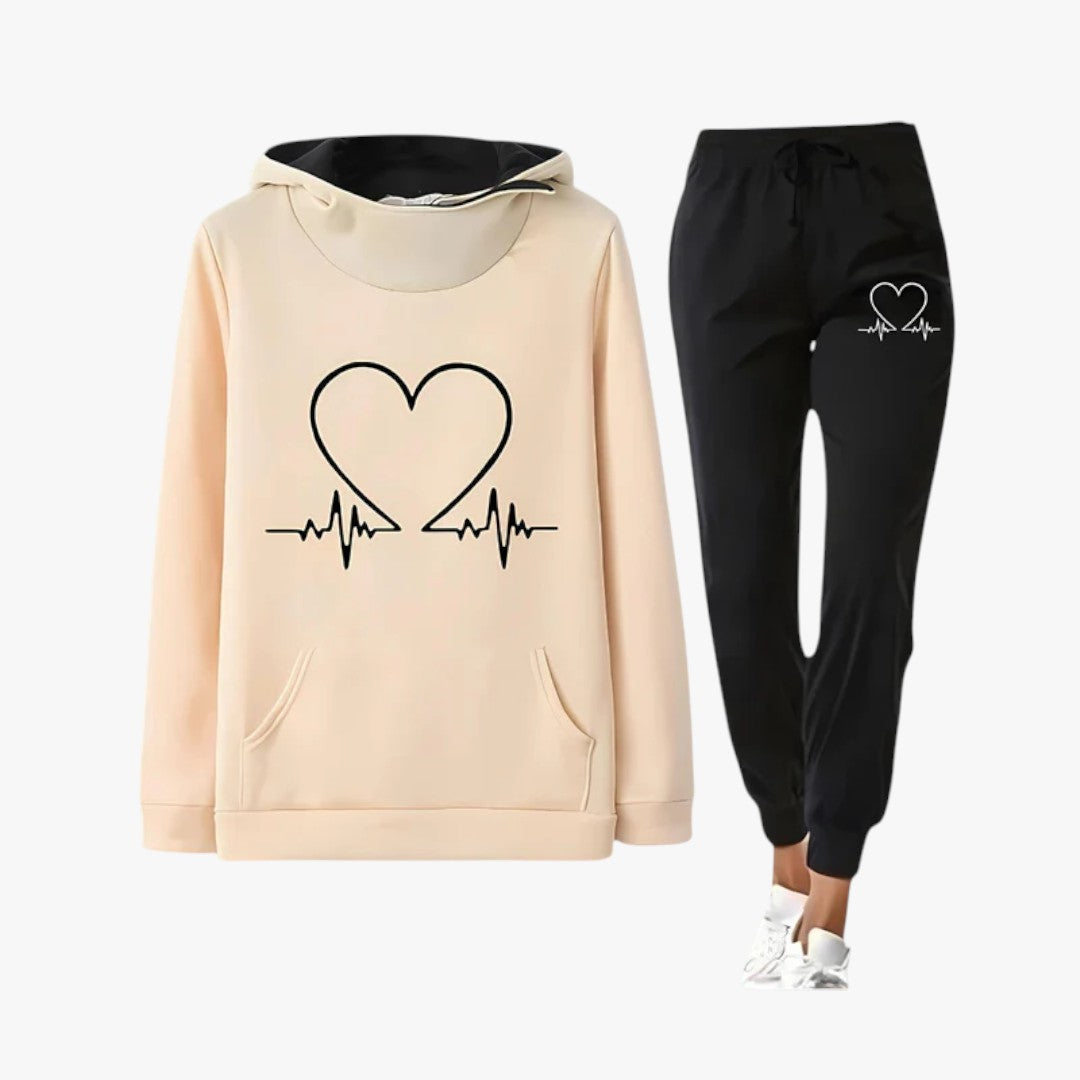 Damen Winterset mit Herzprint | Hoodie & Hose