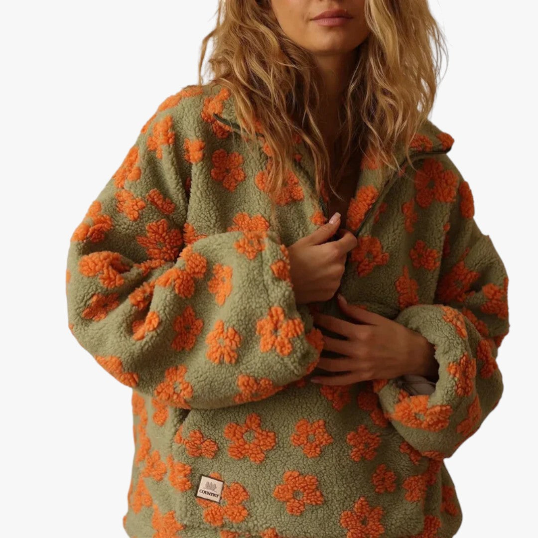 Damen Winterpullover mit Reißverschluss und Blumen