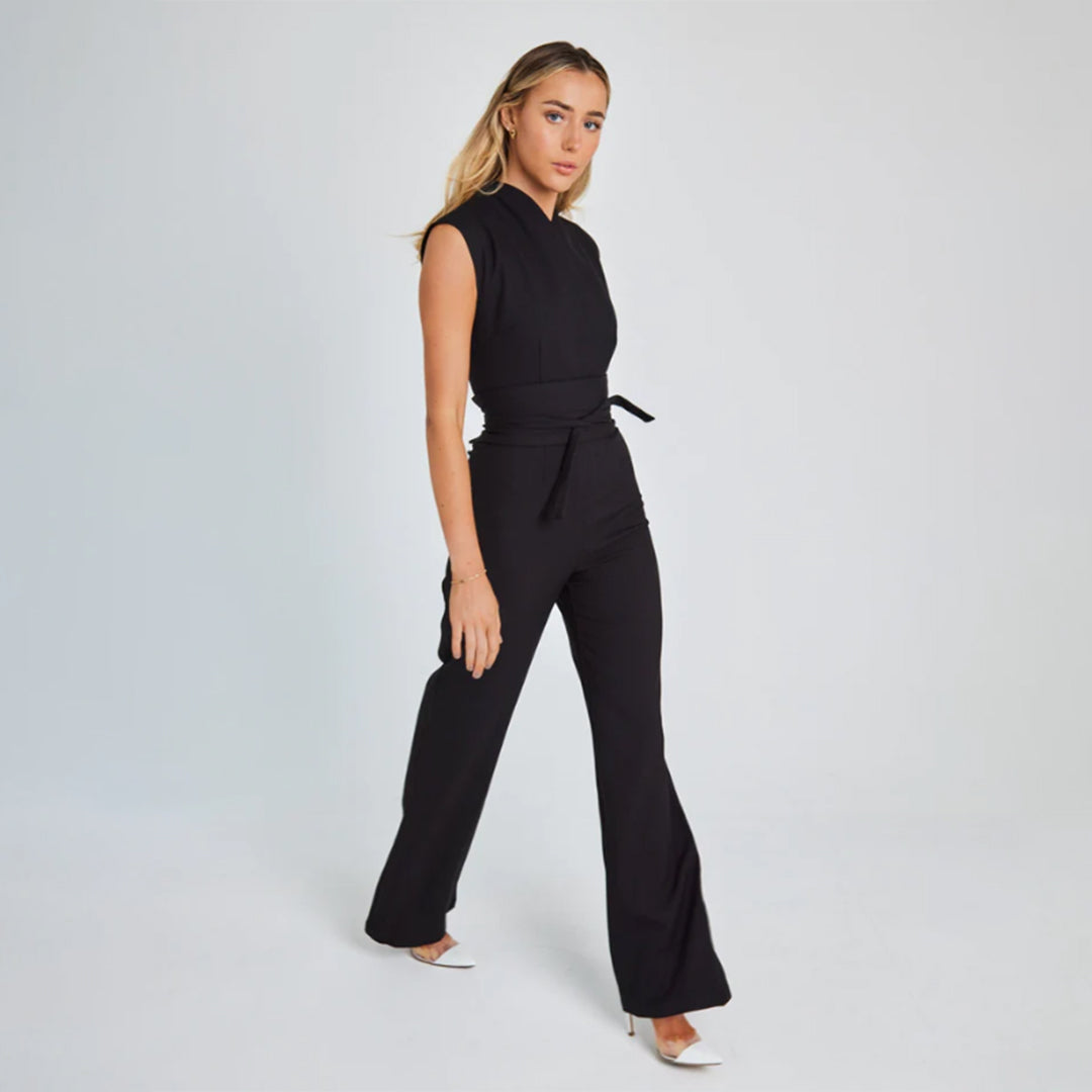 Damen Jumpsuit Schwarz mit Weiten Beinen – Ärmelloser Overall für Damen, Bequemer Stoff, Figurbetonende Passform 2