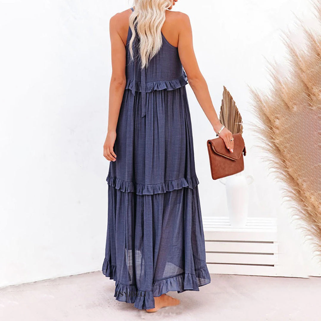 Damen Maxikleid Beige - Elegantes, Ärmeloses Sommer Kleid Lang für Festliche Anlässe und Sommerpartys 2