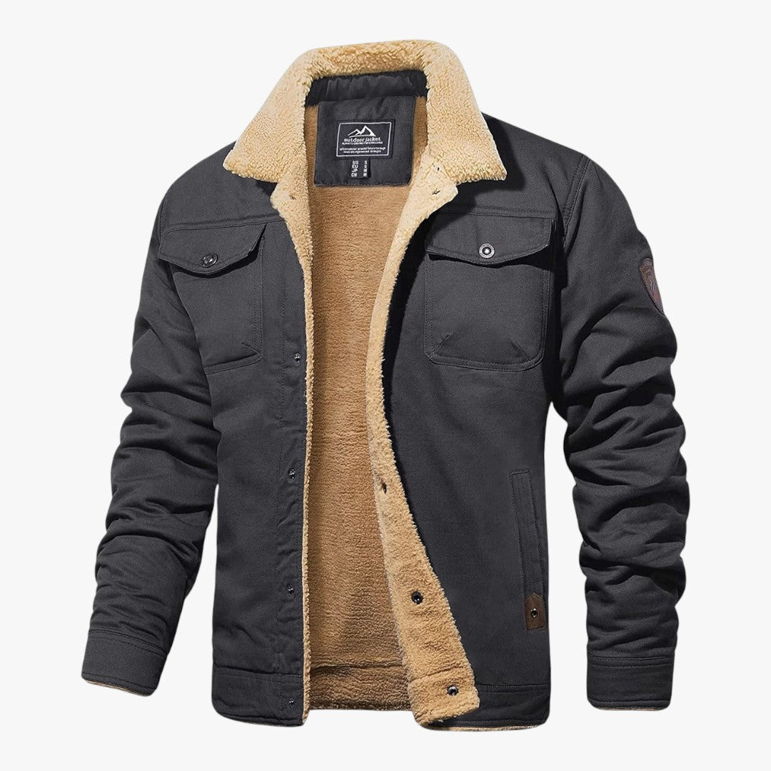 Gefütterte Herren-Winterjacke mit Druckknöpfen | Kurz