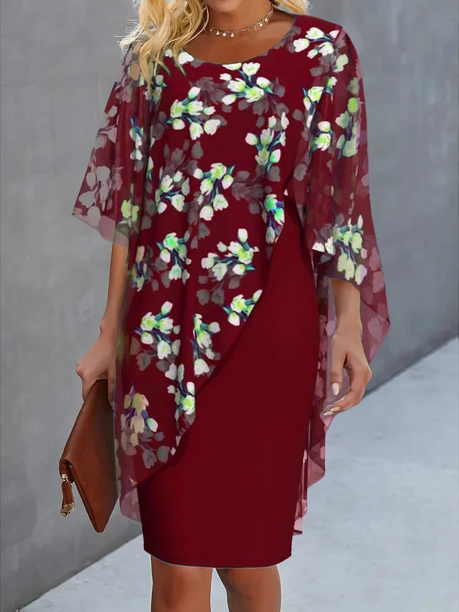 Elegantes Damenkleid mit Blumenmuster aus Chiffon für Hochzeitsgäste-3