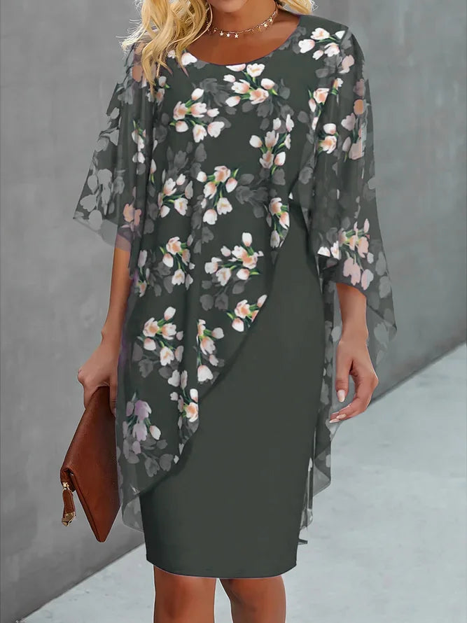 Elegantes Damenkleid mit Blumenmuster aus Chiffon für Hochzeitsgäste-4