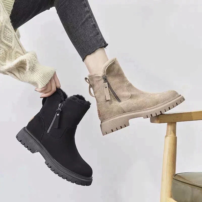 Damen Winterschuhe | Stiefel Mit Elastischen Reißverschluss