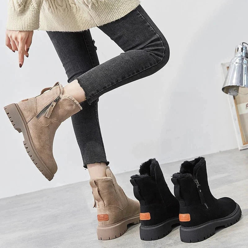 Damen Winterschuhe | Stiefel Mit Elastischen Reißverschluss