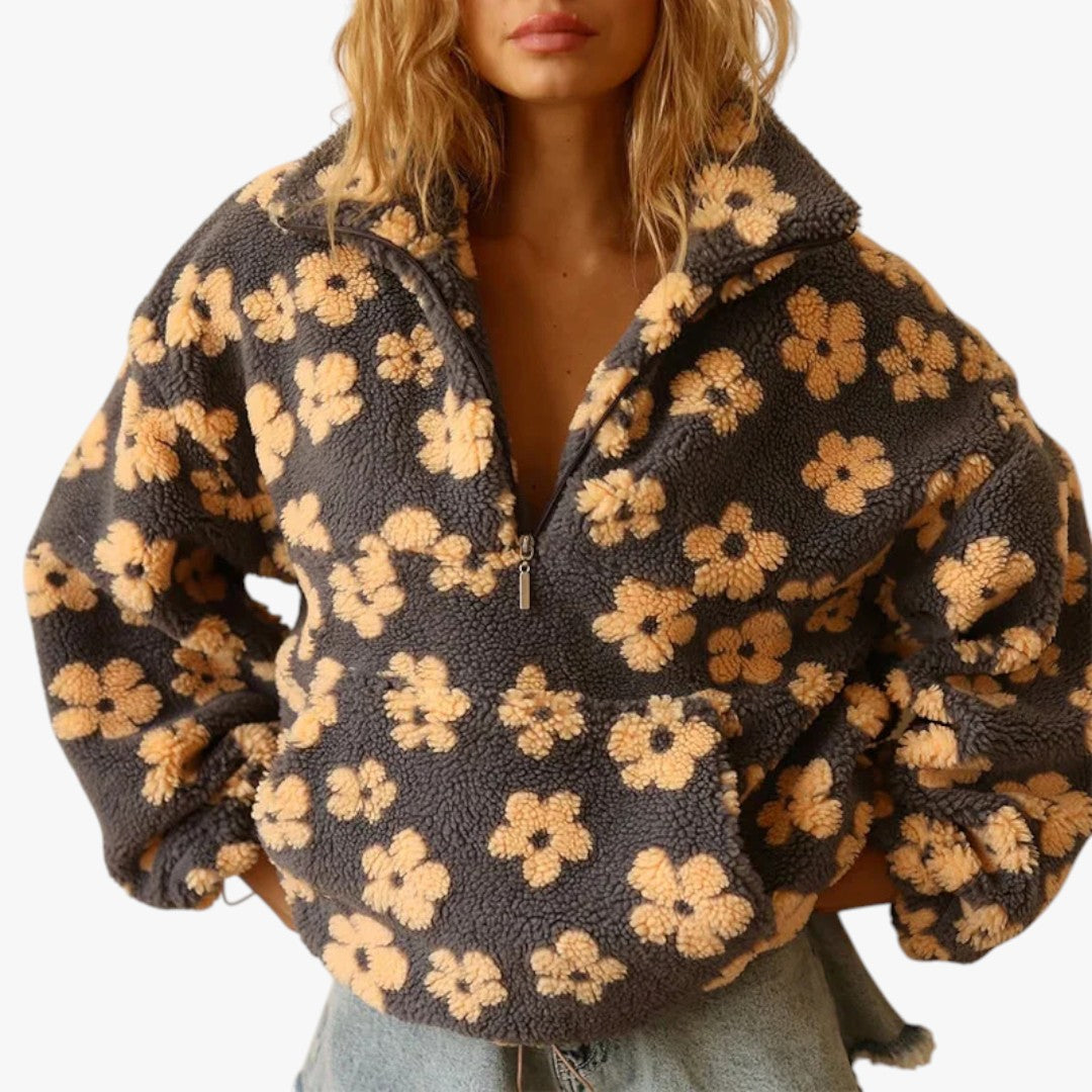 Damen Winterpullover mit Reißverschluss und Blumen