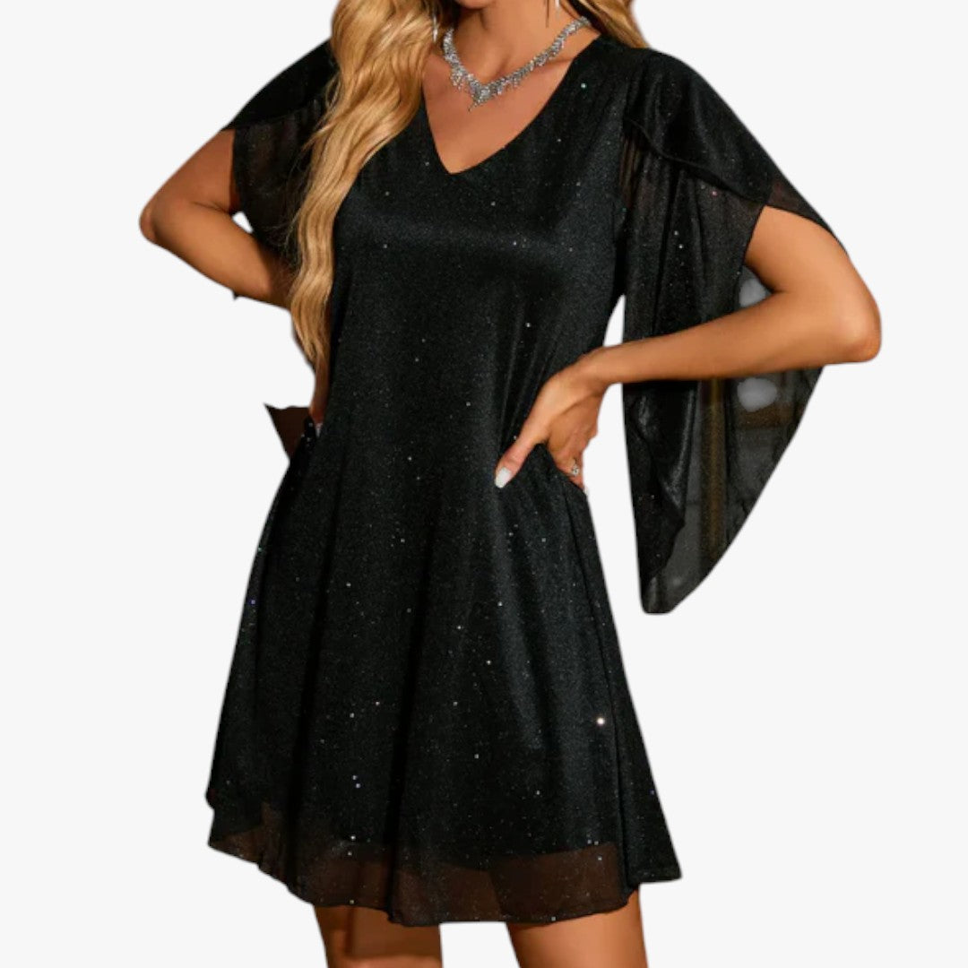 Damen-Weihnachtskleid mit Glitzer und Cape | Mini