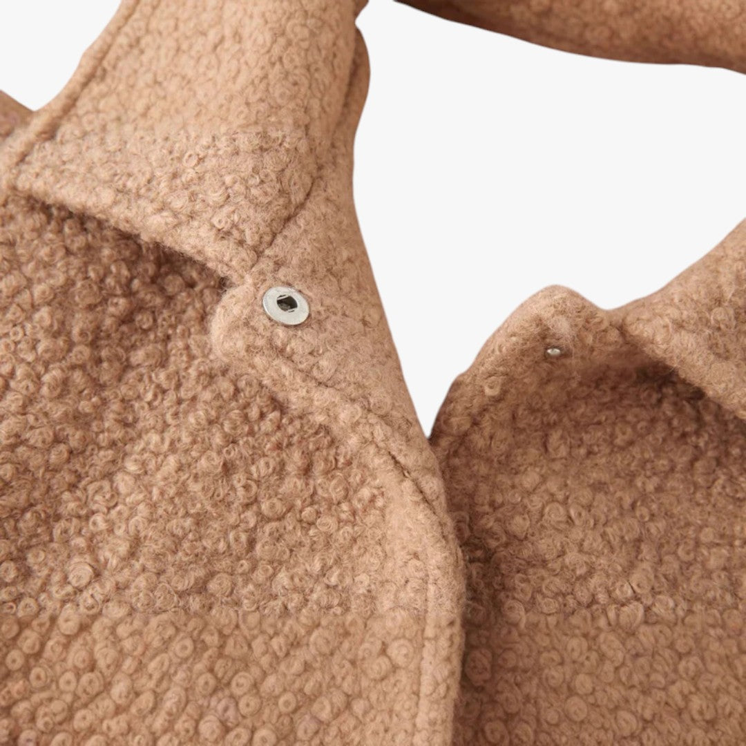 Damen Winter Teddyjacke mit Druckknöpfen | Lockere Passform