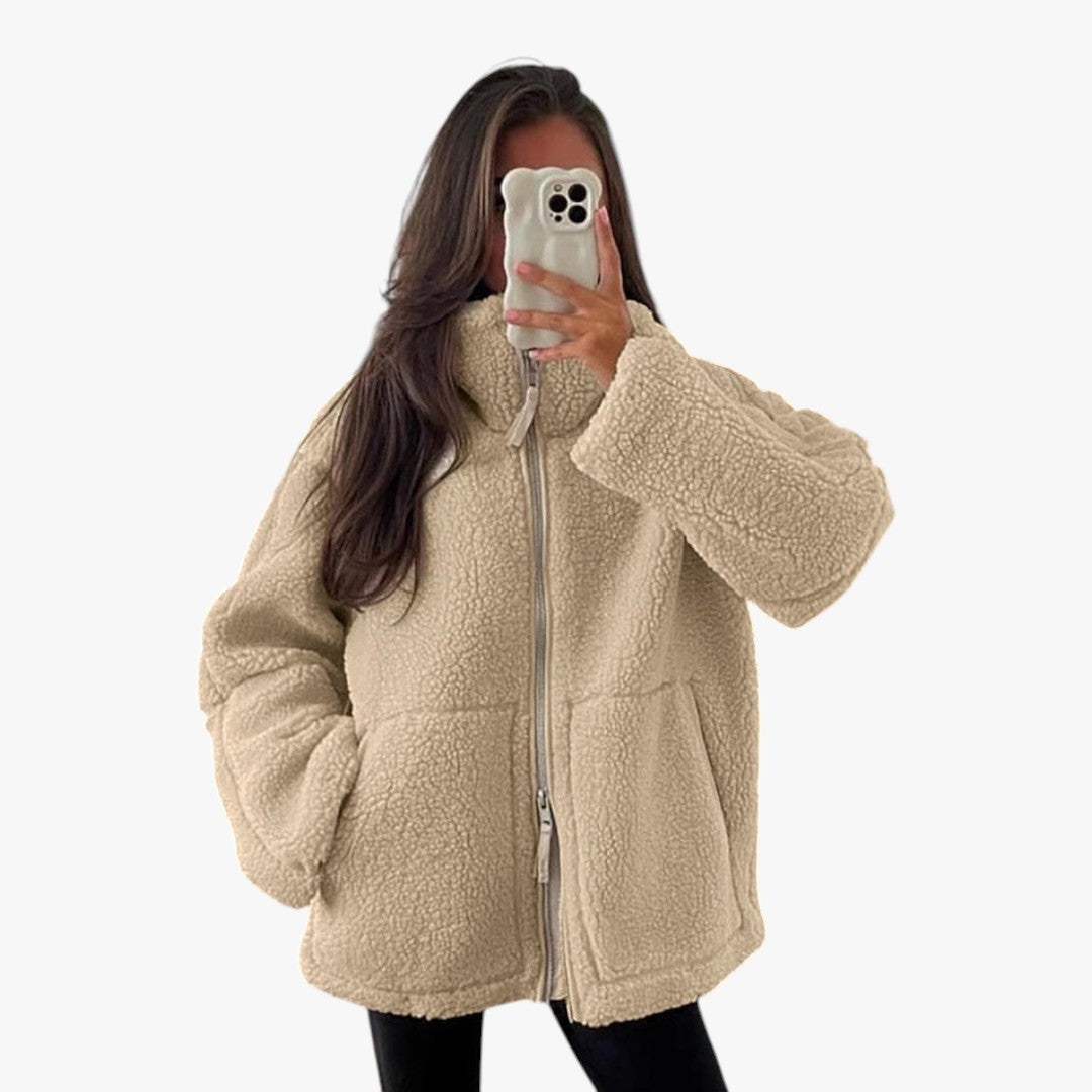 Damen Teddy Wintermantel mit Reißverschluss