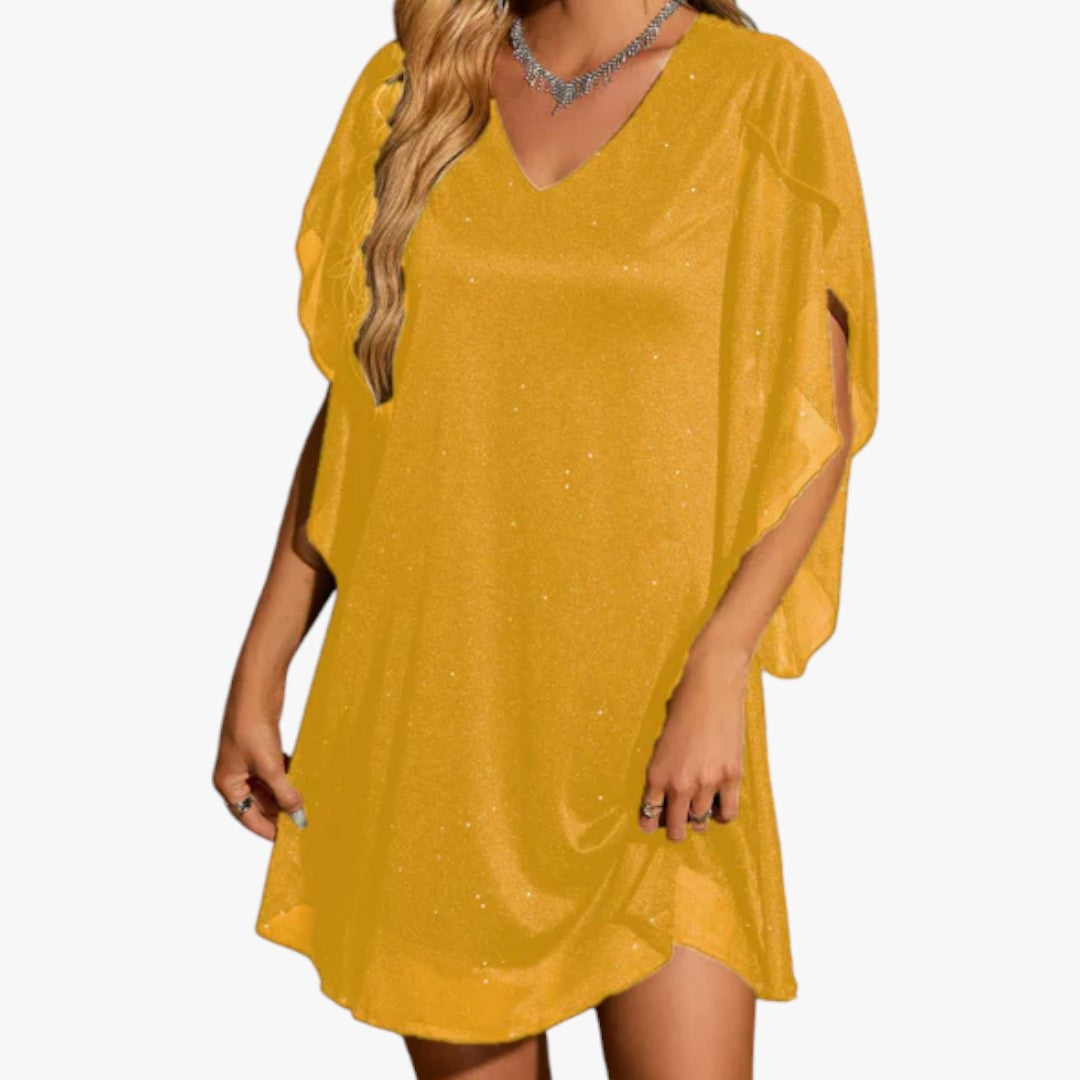 Damen-Weihnachtskleid mit Glitzer und Cape | Mini