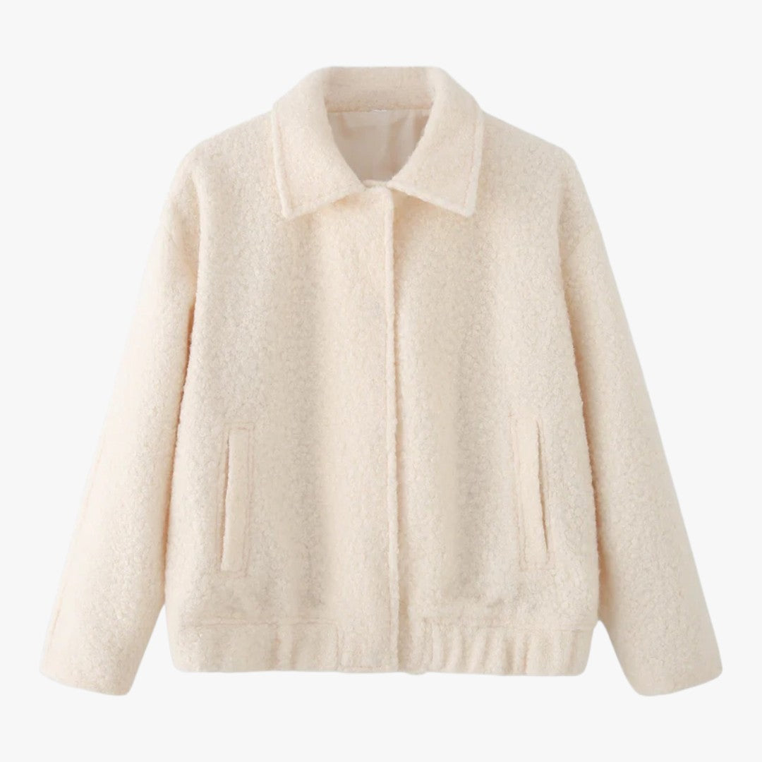 Damen Winter Teddyjacke mit Druckknöpfen | Lockere Passform