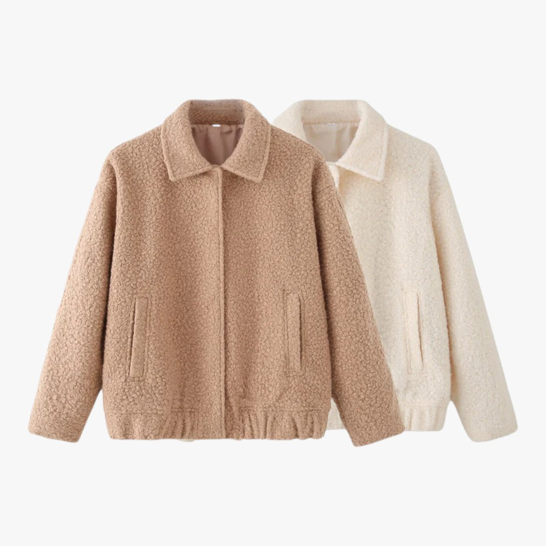 Damen Winter Teddyjacke mit Druckknöpfen | Lockere Passform