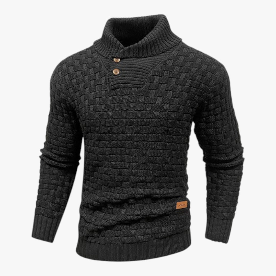 Herrenpullover mit Knöpfen und halbem Rollkragen