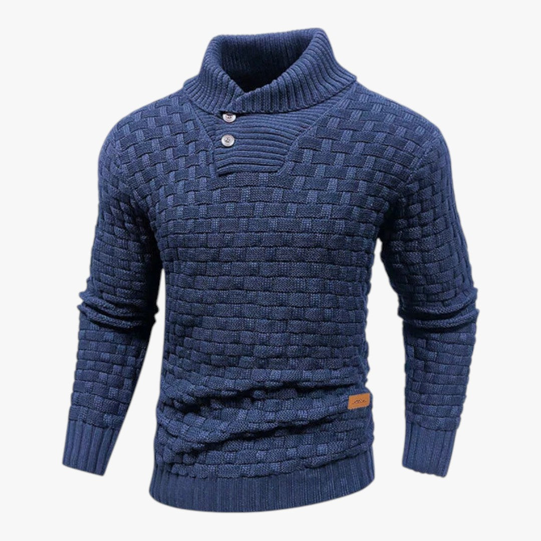 Herrenpullover mit Knöpfen und halbem Rollkragen