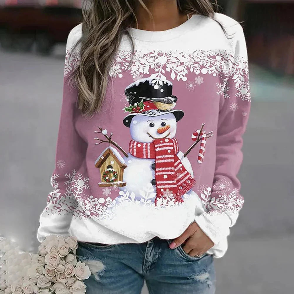 Damen Winter-Weihnachtspullover mit Schneemann-Print
