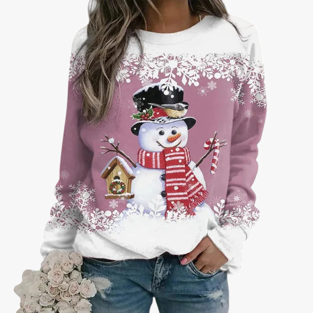 Damen Winter-Weihnachtspullover mit Schneemann-Print