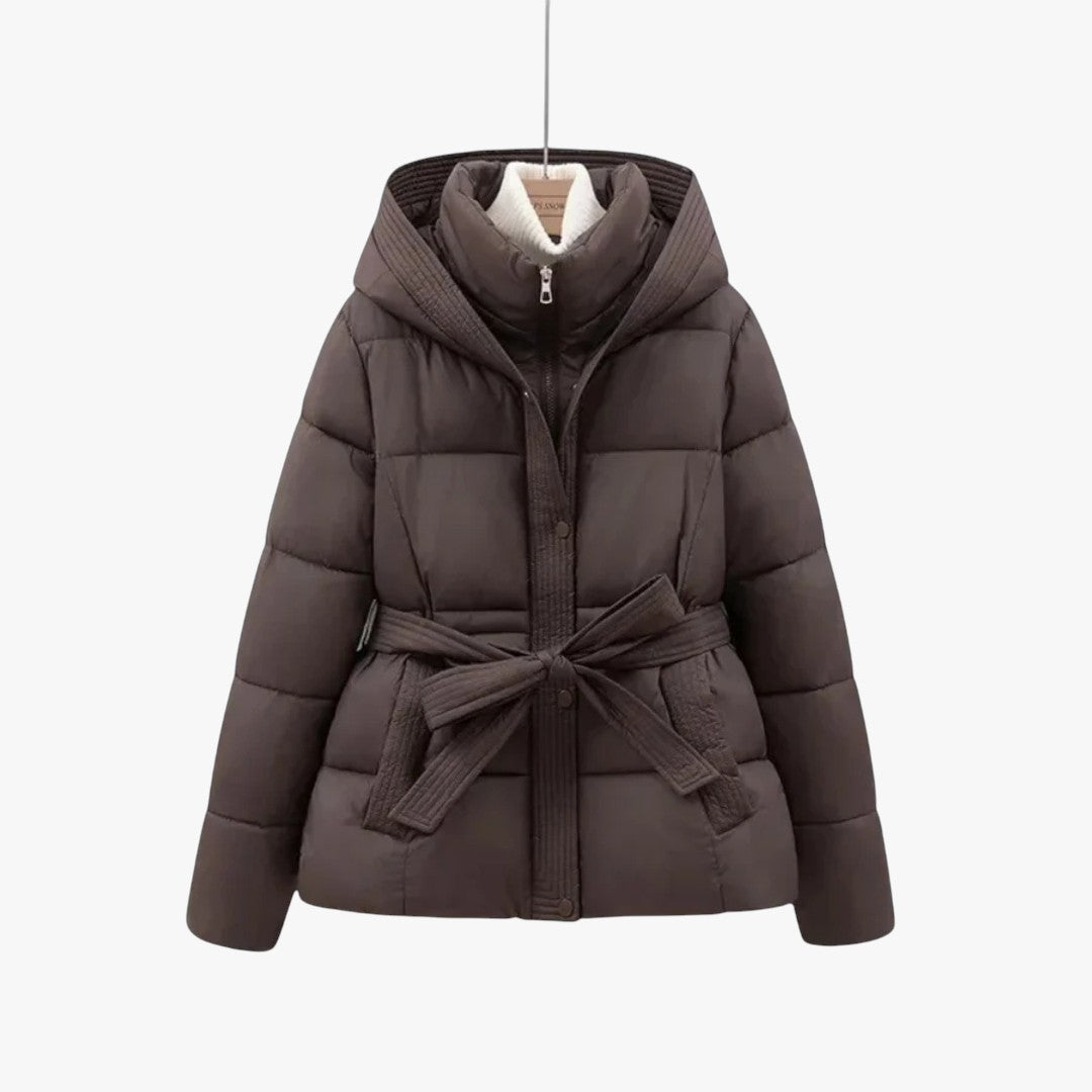 Damen Winter Puffer Gürtel Kapuze Jacke | Kurz